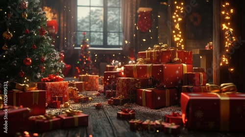 christmas gifts and decorations. 3d render