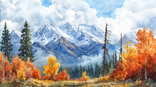 Autumn Foliage by Snow Capped Peaks