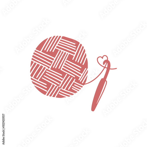 Outline illustration of crochet hook and ball of yarn