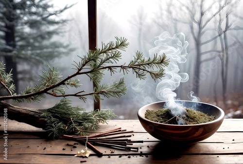 Incense ritual for the winter solstice and rough nights photo