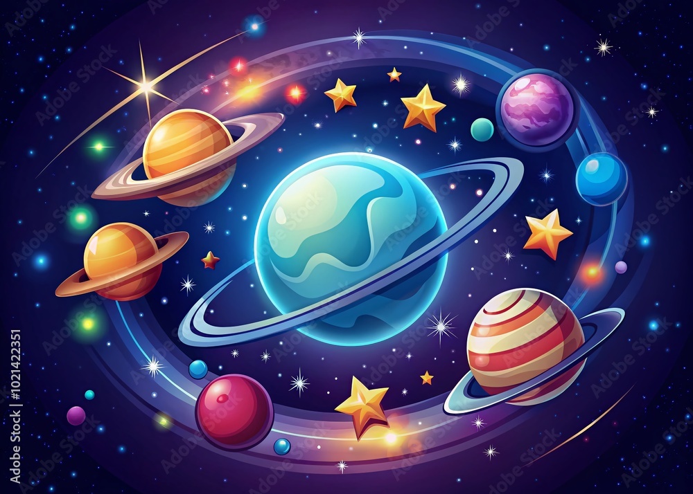 Fototapeta premium Futuristic Space Logo Design with Stars, Planets and Cosmic Elements for Technology and Innovation