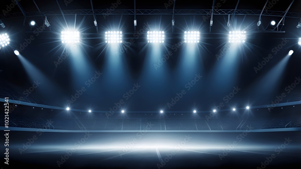 Bright Stadium Lights Shining Through Thick Fog, Creating a Dramatic and Atmospheric Scene Bright Stadium Lights Shining Through Thick Fog, Creating a Dramatic and Atmospheric Scene