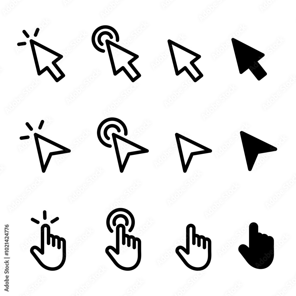 Vector Cursor Icons Collection – Arrow, Hand, and Pointer for Web Design