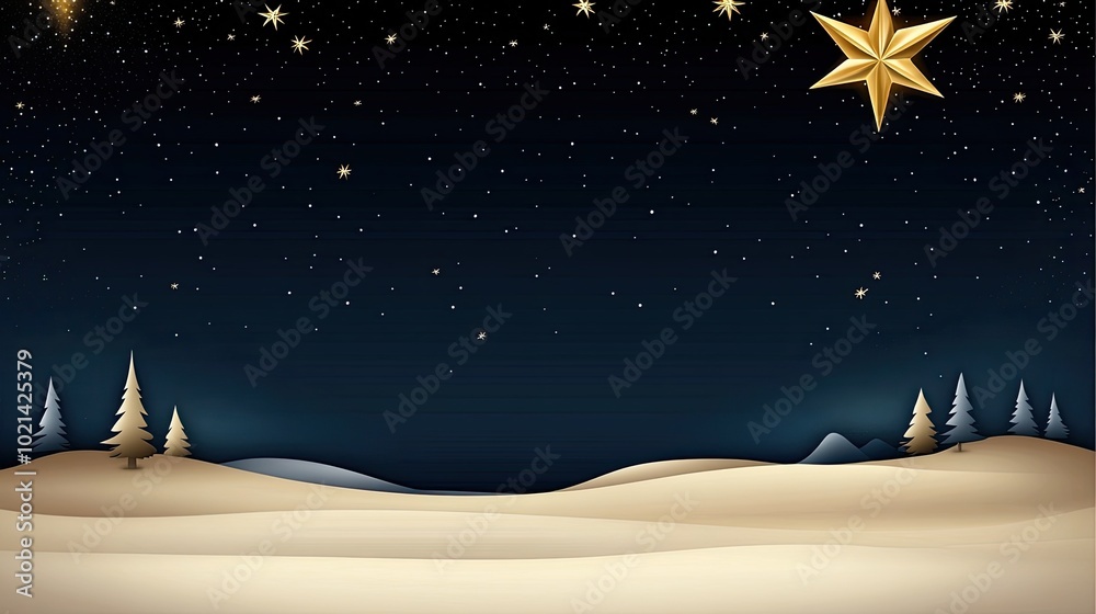 Naklejka premium A stunning starry night sky filled with luminous stars stretches over a serene horizon, evoking the spirit of Christmas and the birth of Jesus Christ, inviting reflection