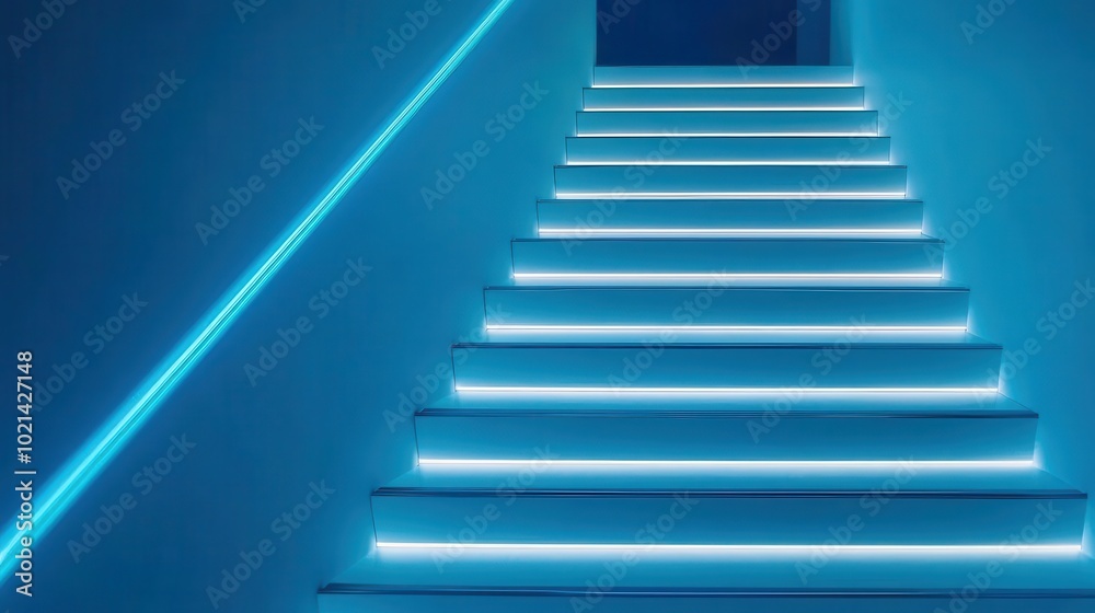 Cross-section of a high-tech staircase with motion sensor lights on each step, smart stairs, tech-integrated design Cross-section of a high-tech staircase with motion sensor lights on each step, smart stairs, tech-integrated design