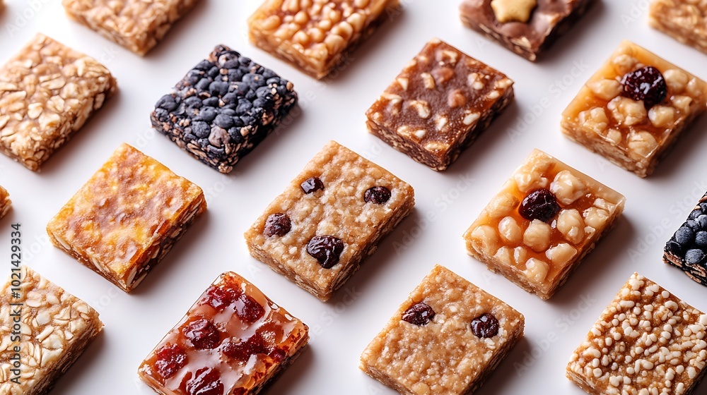 Several energy bars arranged diagonally at a perfect 45-degree angle, solid white background, minimalist composition, soft natural lighting from above, hd quality, sharp focus on details, Several energy bars arranged diagonally at a perfect 45-degree angle, solid white background, minimalist composition, soft natural lighting from above, hd quality, sharp focus on details,