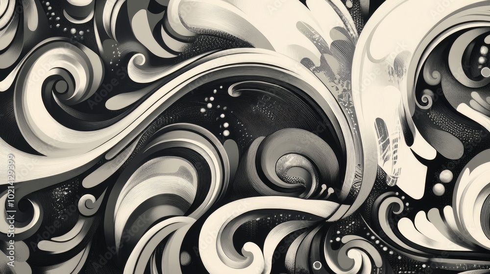 Artistic depiction of an ornament featuring a blend of black and white elements Artistic depiction of an ornament featuring a blend of black and white elements