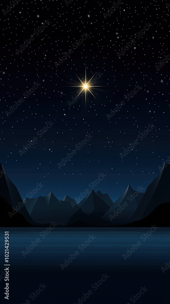 Obraz premium A stunning starry night sky filled with luminous stars stretches over a serene horizon, evoking the spirit of Christmas and the birth of Jesus Christ, inviting reflection