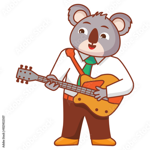Funny koala bear playing guitar.Cute rockstar tiger.Animal cartoon characters.Vector illustration.Vector illustration. The musician plays the guitar.