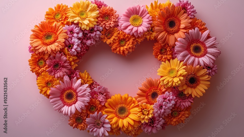 Colorful daisies in the shape of a heart on a pastel background Colorful daisies in the shape of a heart on a pastel background