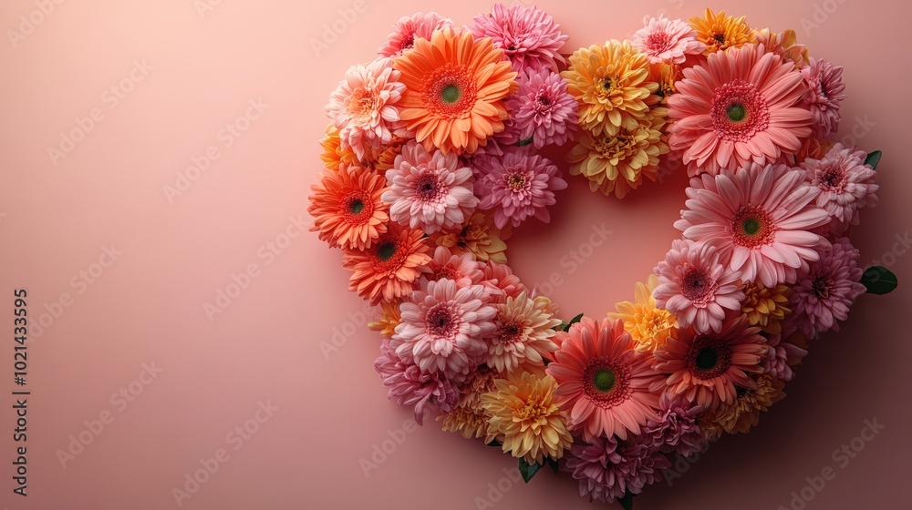 Colorful daisies in the shape of a heart on a pastel background Colorful daisies in the shape of a heart on a pastel background