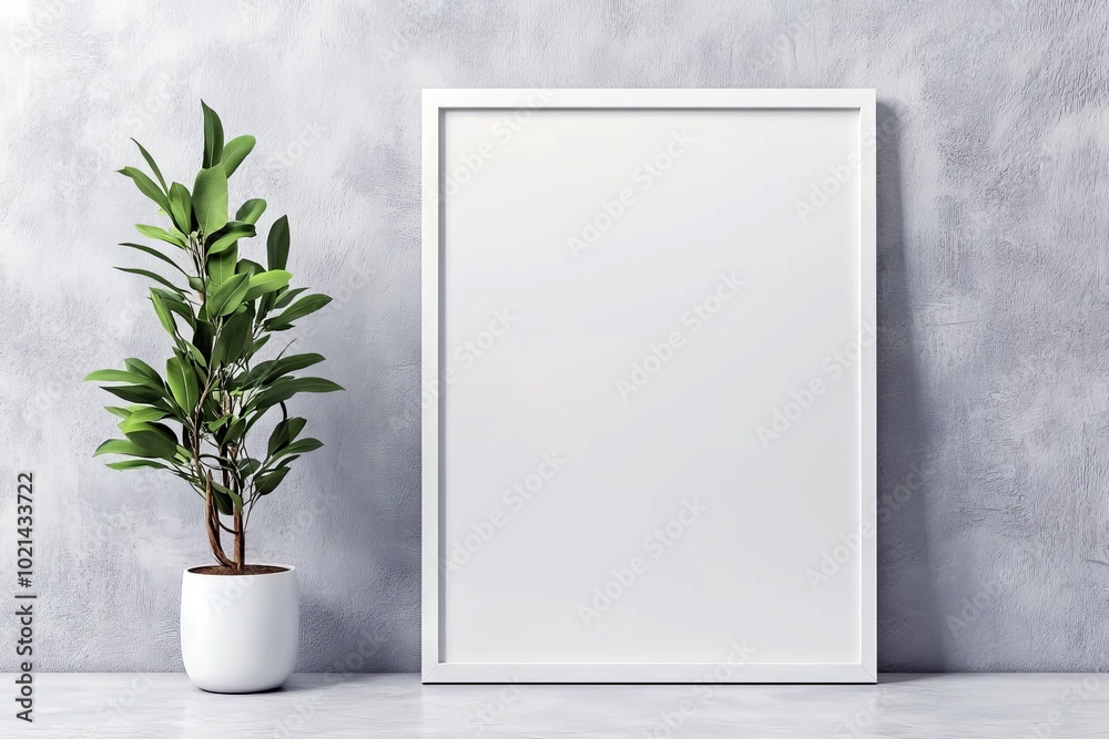 Minimalistic mockup of white frame with potted plant Minimalistic mockup of white frame with potted plant