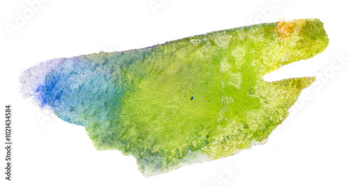 Vibrant watercolor abstraction resembling a fish swimming through a dreamlike ocean filled with soft blues, greens, and hints of warmth in the sunlight