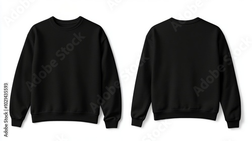 Black sweatshirt. Mockup of an oversized unisex crew neck model, shown from the front and back views, isolated on a white background.