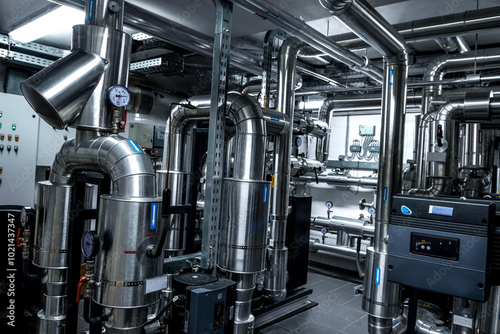 Thermal power plant piping at modern factory Thermal power plant piping at modern factory