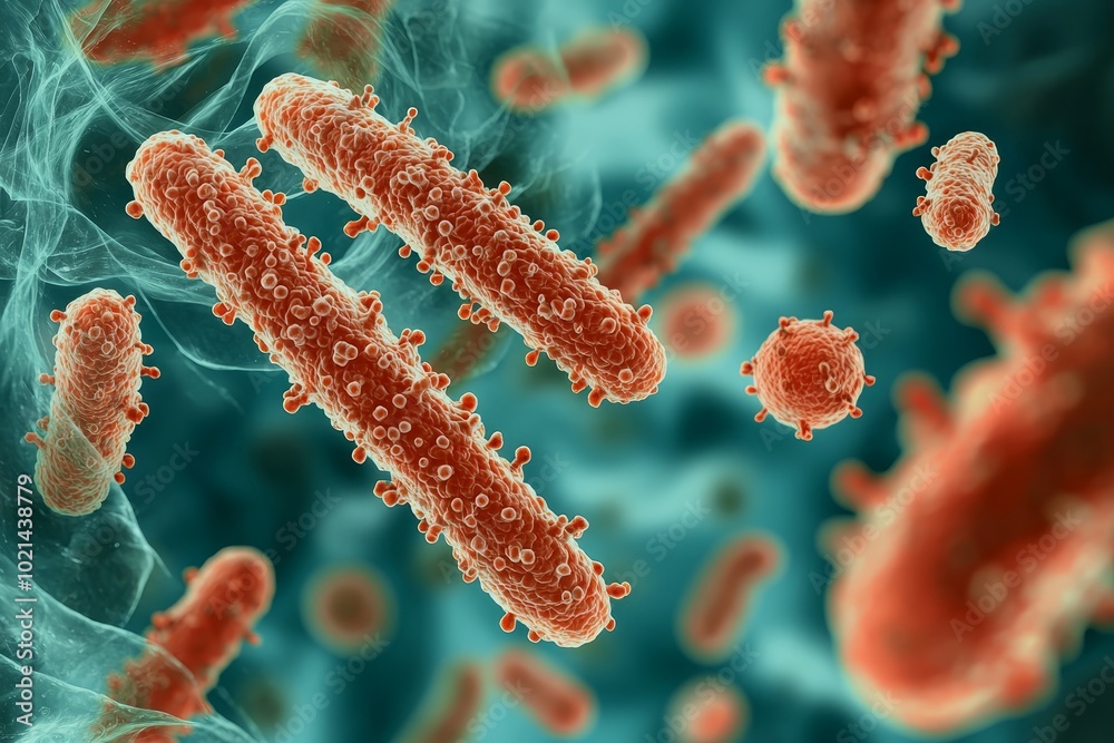 Intricate Microscopic World Close-Up View of Rod-Shaped Bacteria with Detailed Textures in Cellular Environment, Scientific Wonder and Beauty Intricate Microscopic World Close-Up View of Rod-Shaped Bacteria with Detailed Textures in Cellular Environment, Scientific Wonder and Beauty
