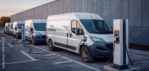 Wallpaper Mural Efficient Electric Delivery Vans in Charging Area - Sustainable Transport Concept Torontodigital.ca