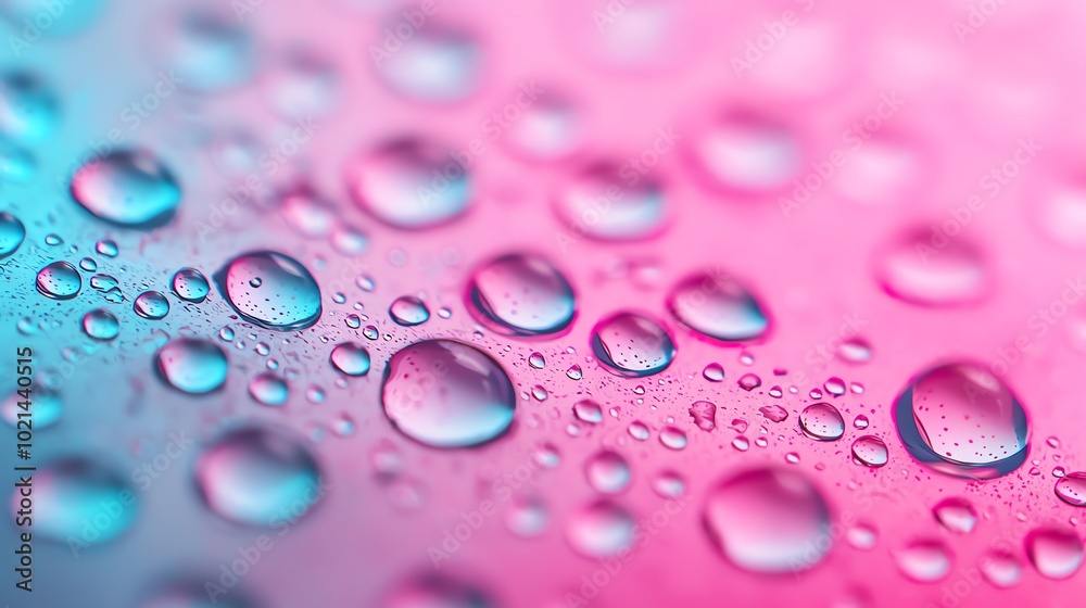 Close-up of sparkling water droplets on a vibrant pink and blue background, showcasing nature's beauty and color contrast. Close-up of sparkling water droplets on a vibrant pink and blue background, showcasing nature's beauty and color contrast.