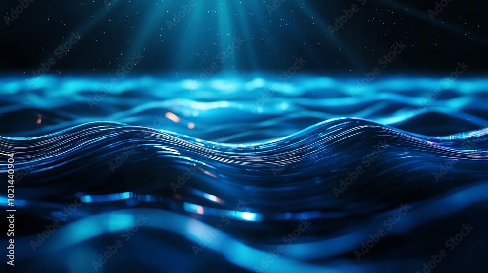 Calm ocean waves illuminated by soft blue light, creating a tranquil underwater atmosphere. Calm ocean waves illuminated by soft blue light, creating a tranquil underwater atmosphere.