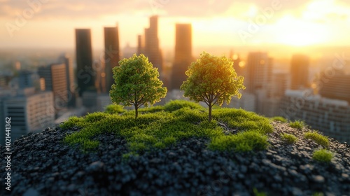 3D illustration elements representing the concept of decarbonization and the reduction of carbon or greenhouse gas emissions for a sustainable environment photo