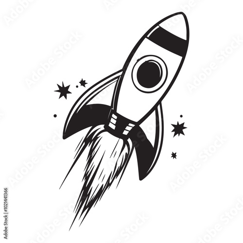 Rocket science outline icon, Cute Rocket for kids' storytelling vector illustration Isolated on white background