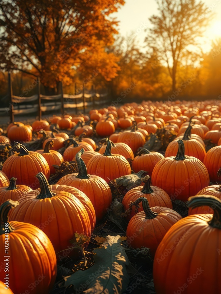 Orange pumpkins on farm in sunny autumn day halloween backdrop Orange pumpkins on farm in sunny autumn day halloween backdrop