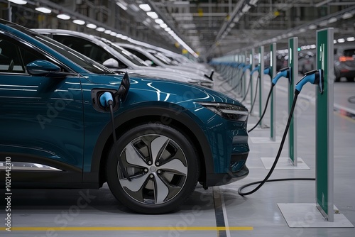 Teal Electric Car Charging Futuristic Eco-Friendly Technology in Modern Parking Facility