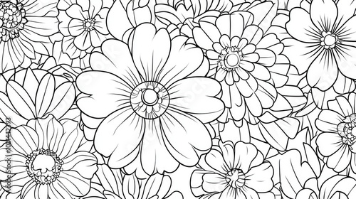 Wallpaper Mural 2D cartoon style outline of a round flower pattern in mehndi design perfect for a coloring book A stress relief doodle ornament in black and white for all ages Torontodigital.ca