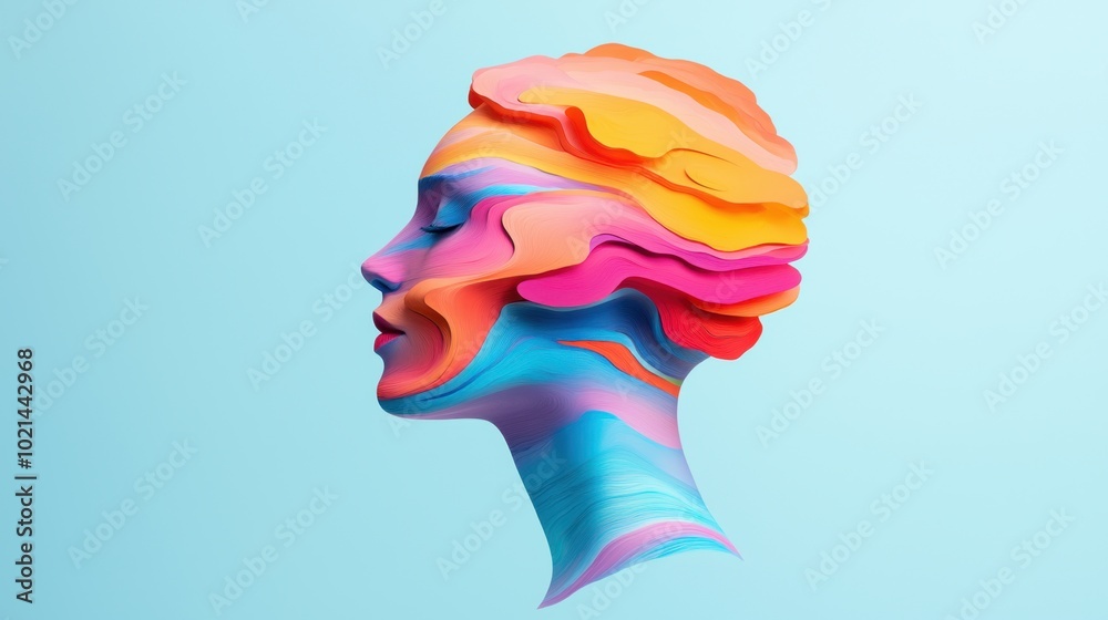 © AImagine Designs - Vibrant and artistic representation of a female profile with colorful layers, symbolizing creativity and modern design © AImagine Designs - Vibrant and artistic representation of a female profile with colorful layers, symbolizing creativity and modern design