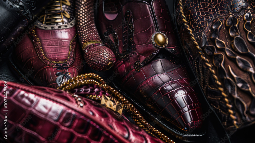A close-up editorial of designer shoes, with elegant lighting showcasing fine leather, intricate details, and luxurious textures A close-up editorial of designer shoes, with elegant lighting showcasing fine leather, intricate details, and luxurious textures