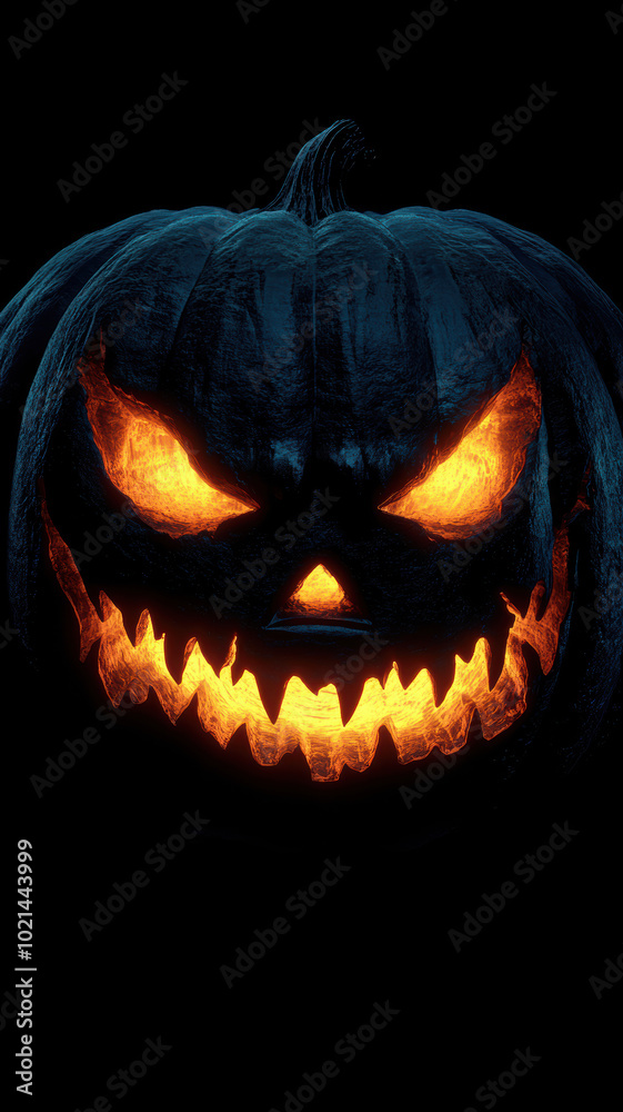 Naklejka premium Candlelit Pumpkin with Sharp Teeth and Glowing Eyes