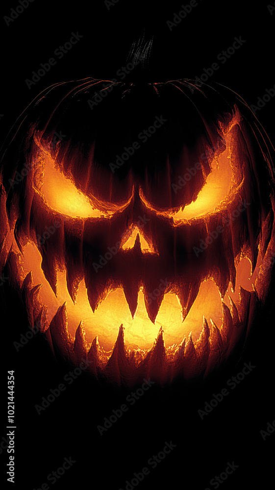 Fototapeta premium Glowing Jack-o'-lantern Face at Night