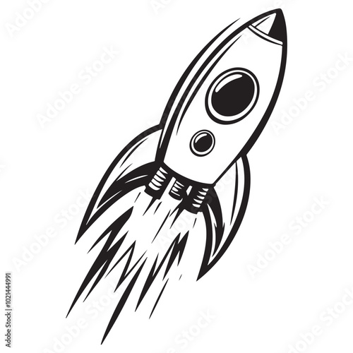 Rocket science outline icon, Cute Rocket for kids' storytelling vector illustration Isolated on white background