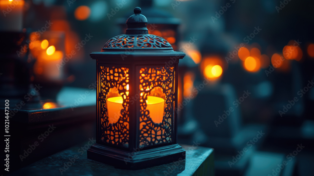 Blurred Background of Cemetery Lanterns with Candles Blurred Background of Cemetery Lanterns with Candles