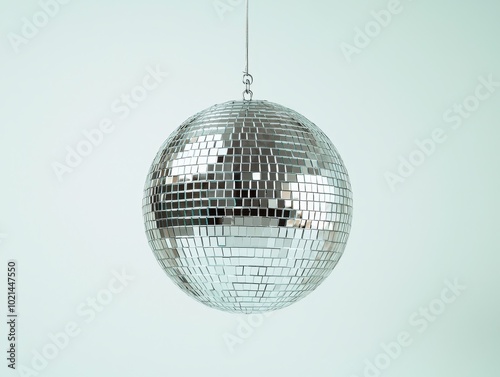 Sparkling Disco Ball Closeup On Light Blue Background - Festive Party Celebration Concept