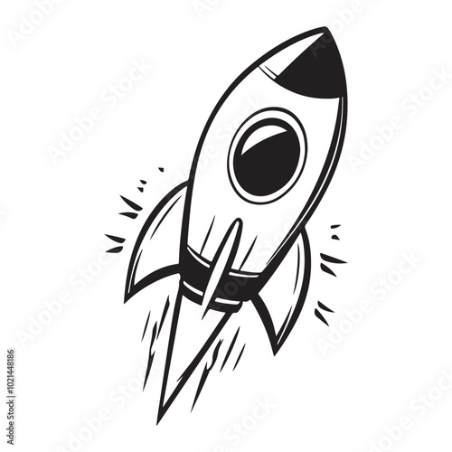 Rocket science outline icon, Cute Rocket for kids' storytelling vector illustration Isolated on white background