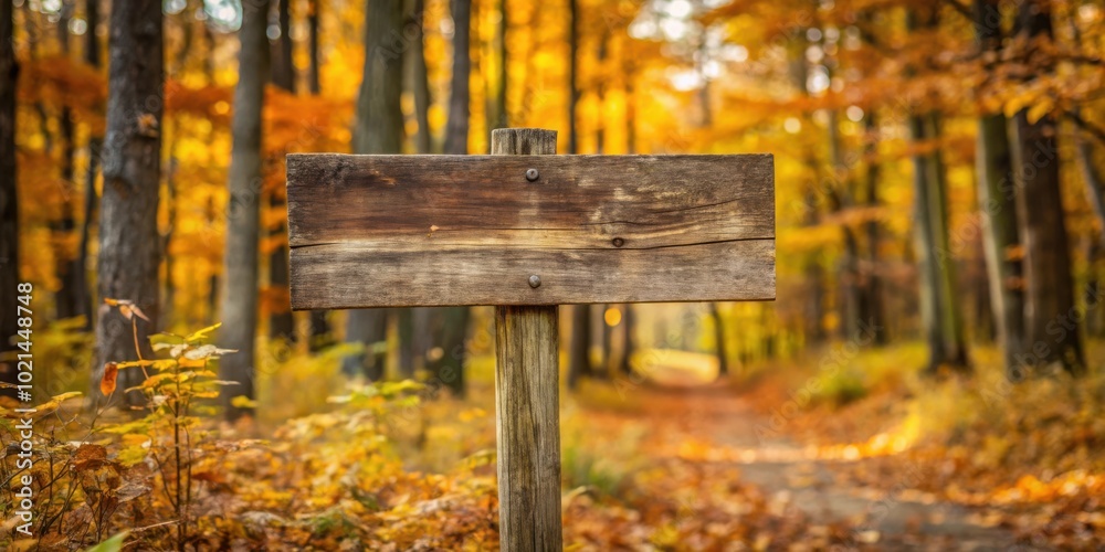 A weathered wooden signpost stands tall in an autumnal forest, offering a blank canvas for your message, inviting you to explore the beauty of nature's vibrant tapestry. A weathered wooden signpost stands tall in an autumnal forest, offering a blank canvas for your message, inviting you to explore the beauty of nature's vibrant tapestry.