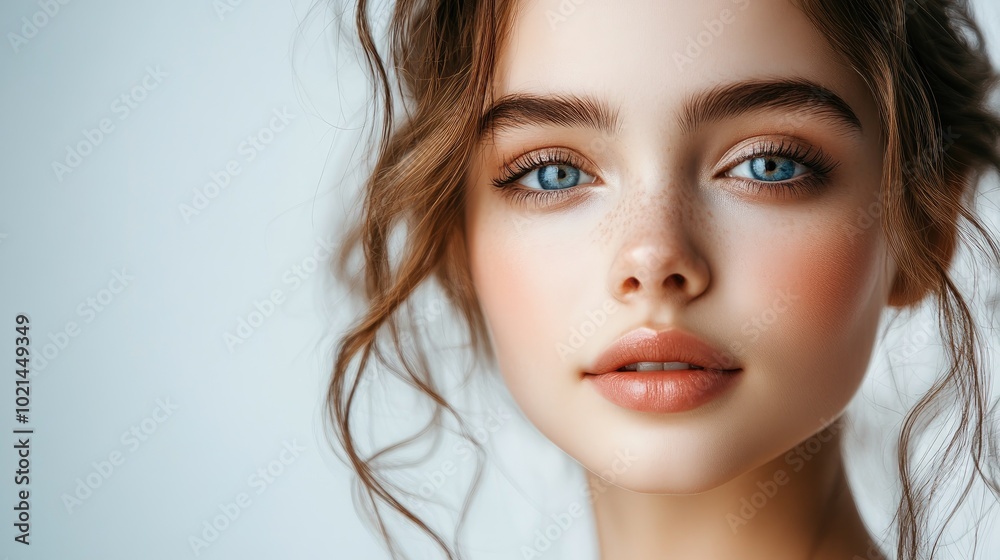 Close up Portrait of a Beautiful Young Girl on a White Background Close up Portrait of a Beautiful Young Girl on a White Background