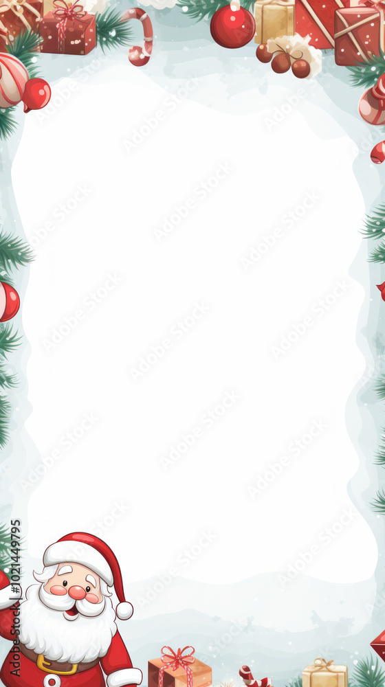 Fototapeta premium Christmas Frame with Santa Claus and Gifts: A Festive Winter Illustration,Generated By Ai