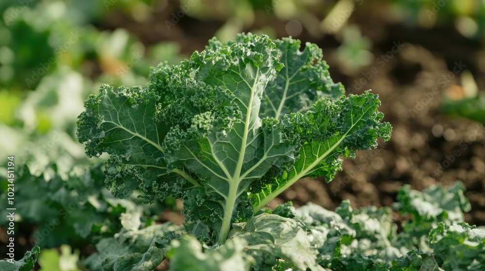 Close up of Green Kale Leaf in a Garden Close up of Green Kale Leaf in a Garden
