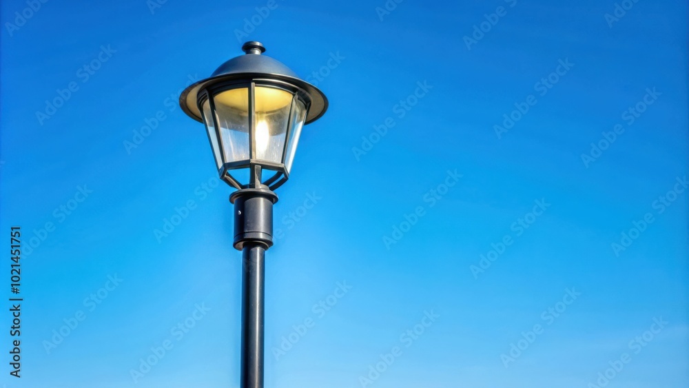 A single street lamp post against a clear blue sky with a subtle gradient of blue and white in the distance. A single street lamp post against a clear blue sky with a subtle gradient of blue and white in the distance.