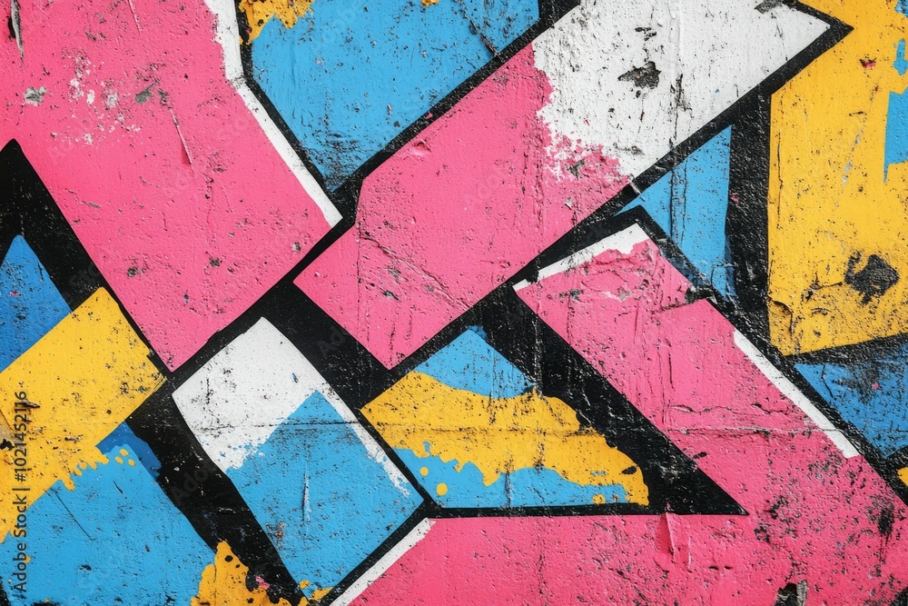 Abstract Geometric Graffiti on a Weathered Concrete Wall Abstract Geometric Graffiti on a Weathered Concrete Wall