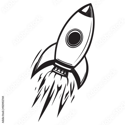Fototapeta Naklejka Na Ścianę i Meble -  Rocket science outline icon, Cute Rocket for kids' storytelling vector illustration Isolated on white background