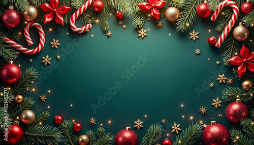 Christmas pattern features holly leaves, candy and other xmas decoration - xmas background vol10