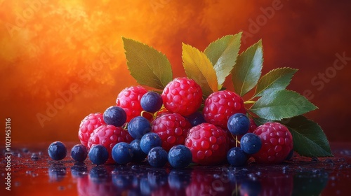 Realistic Close-Up of Berries with blurred Dark Orange Background photo