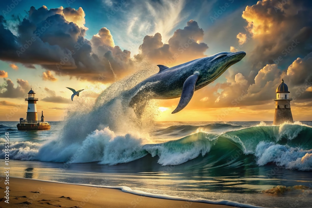 Jonah and the Whale Scene Depicting Biblical Story in Ocean City with