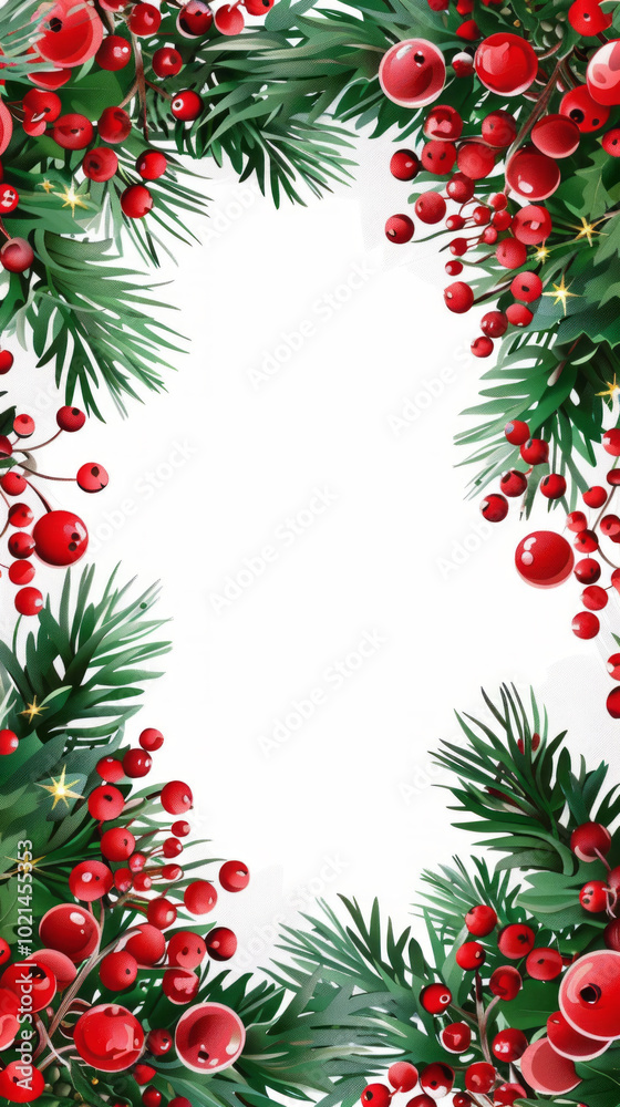 Christmas Frame with Natural Elements: Berries, Branches, and Baubles,Generated By Ai Christmas Frame with Natural Elements: Berries, Branches, and Baubles,Generated By Ai