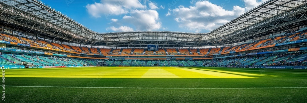 A View of a Soccer Stadium's Field and Seating A View of a Soccer Stadium's Field and Seating
