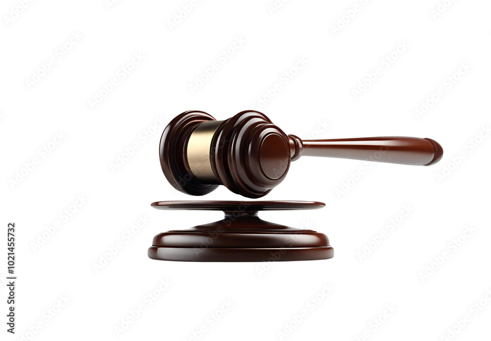 Wooden gavel with reflection, side view, isolated on white background. Wooden gavel with reflection, side view, isolated on white background.