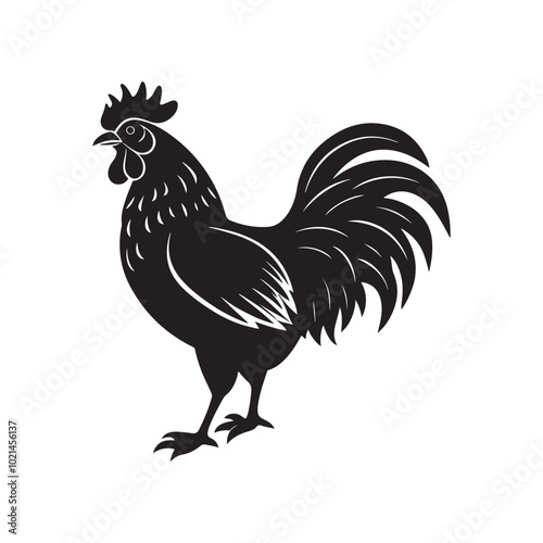 rooster silhouette vector, black and white silhouette, vector and illustration, isolated on white background